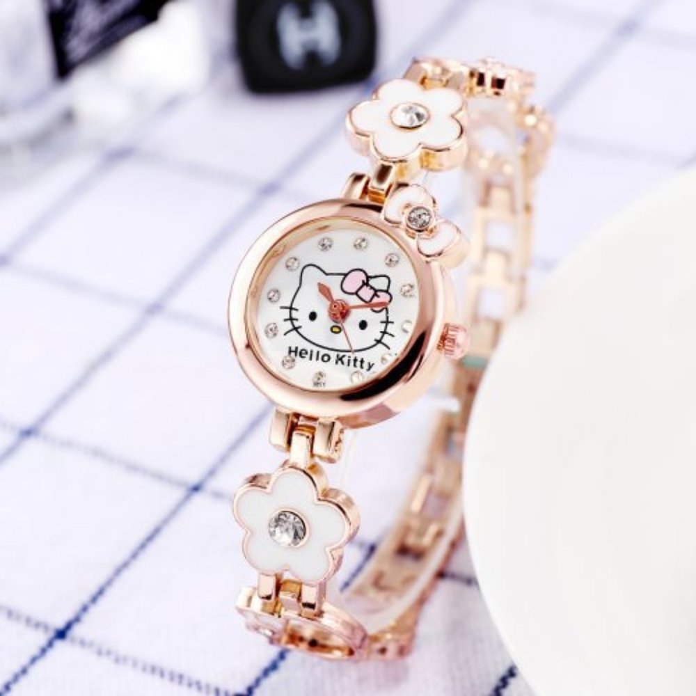 Hello Kitty Quartz Watch White Flower Chain
